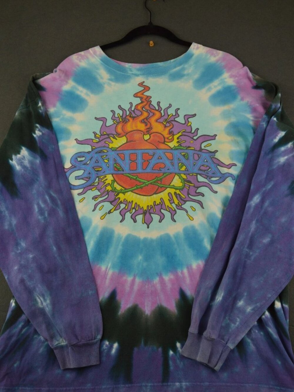 Vintage Liquid Blue Mens Multicolor T-Shirt Santana Rock Band Tie Dye Graphic XL